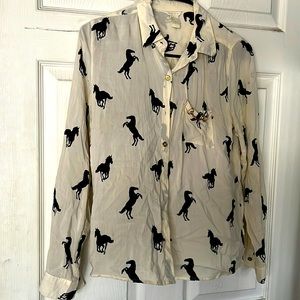 Horse Cream and Black Button Down